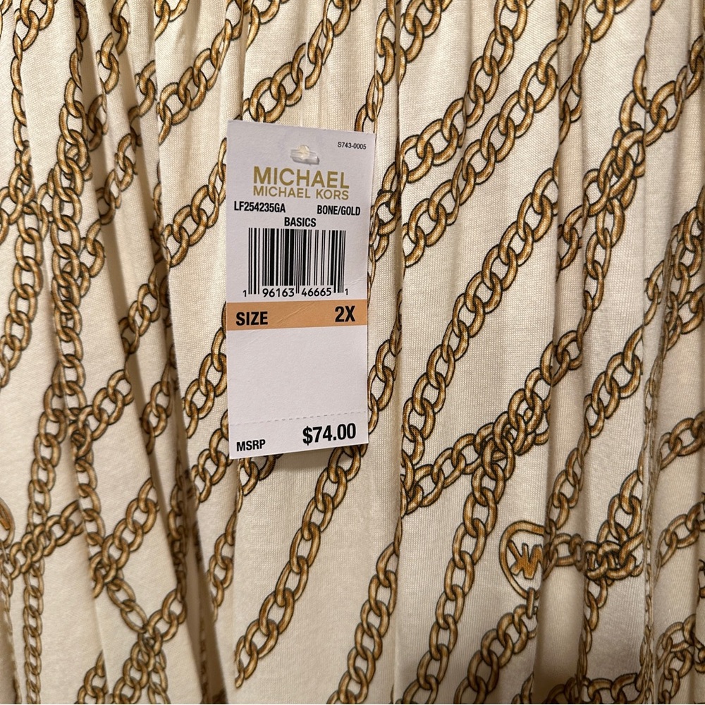 NEW Michael Kors Cream Blouse with Gold Chain Print 2X - Picture 3 of 9